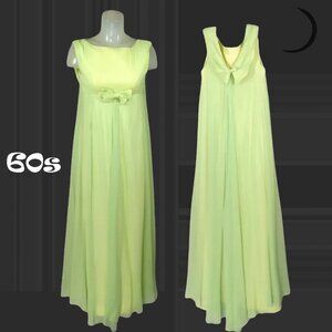 Vintage Empire Gown Watteau Chiffon Overlay - Small 60s Retro